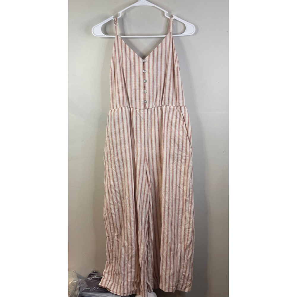 AS U WISH Women’s White Red Striped Jumpsuit L #123